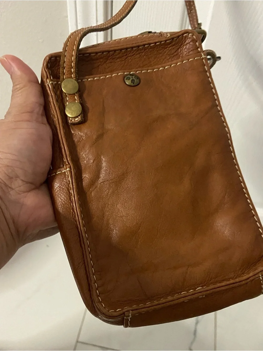 PATRICIA NASH Cognac Brown Soft Leather CONVERTIBLE Crossbody/Wrist Bag